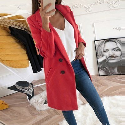 Plus Size Autumn Winter Wool Coat Women Elegant Blazer Ladies Cashmere Womens Coats Office Solid Medium Long Section Camel Coat