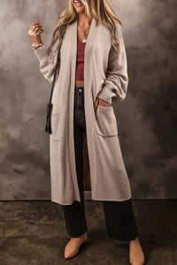 Pocketed Open Front Long Sleeve Cardigan - Premium Coats & Jackets for sale
