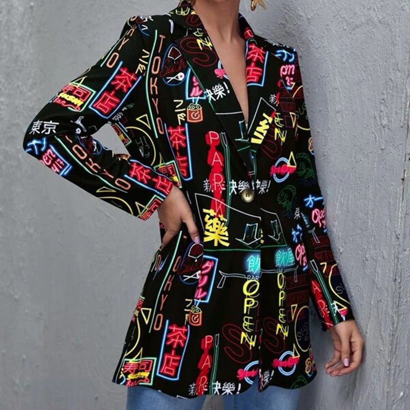 Popular Women Clothing Autumn Winter Printed Casual Small Blazer for Women