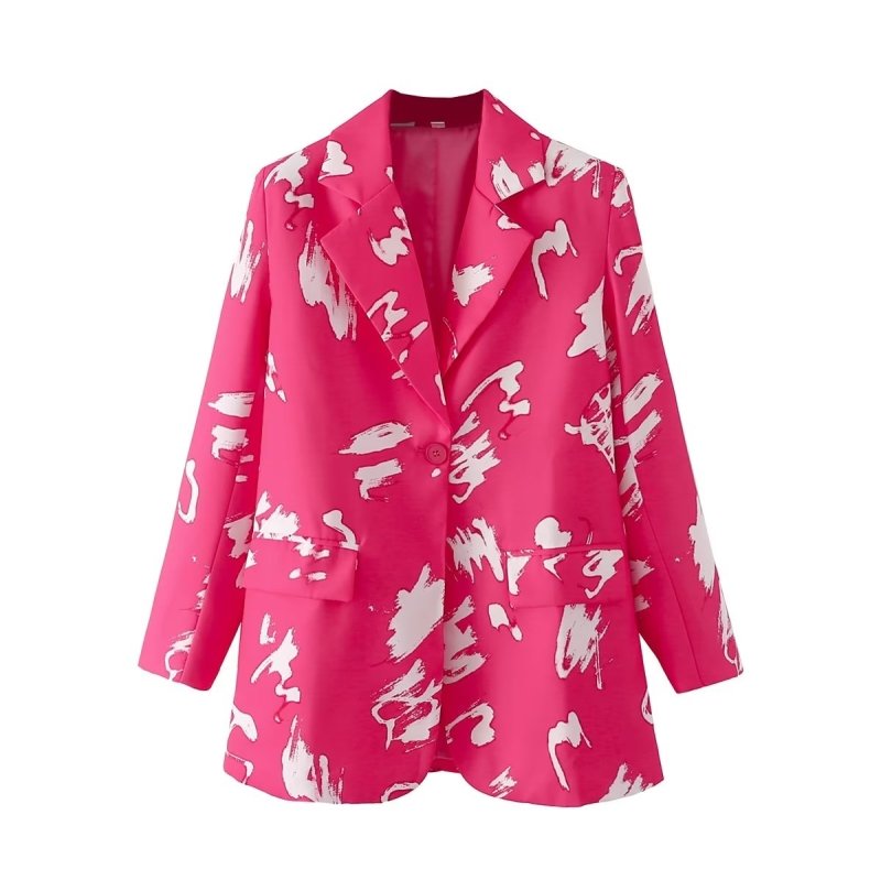 Printing Casual Blazer Rose Red