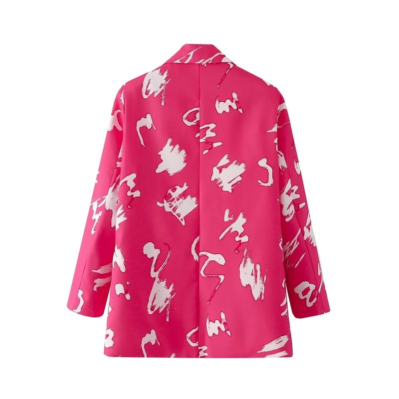 Printing Casual Blazer Rose Red