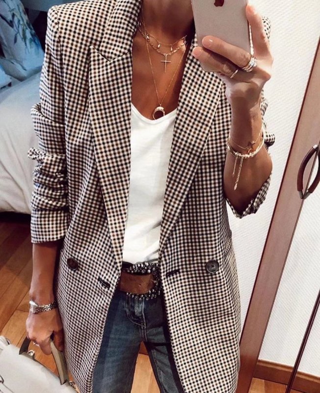 Retro Houndstooth Small Blazer Woolen Coat for Women Autumn Winter Clothing Elegant Slim Fit Thin Looking Blazer Top