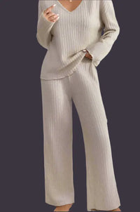 Round Neck Solid Color Fashion Knitted Top And Trousers Two - piece Set - Premium Outfit Sets for sale