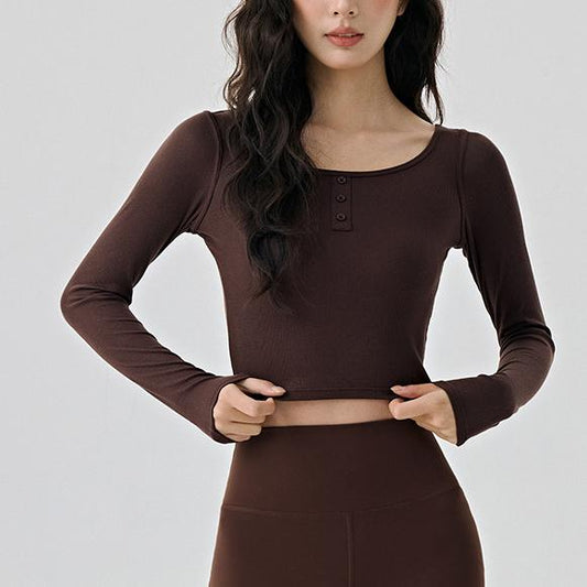 Scoop Yoga Clothing Top Women Short Slim Fit Slimming Workout Top Solid Color Shoulder Sports T shirt - Premium for sale