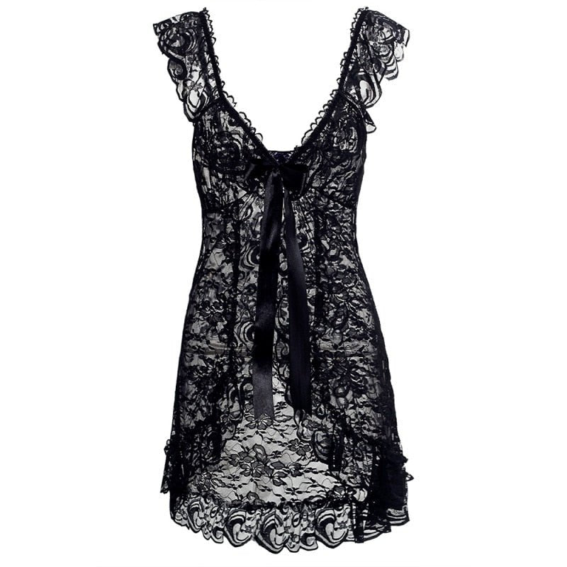 Sexy Lace Lingerie Dress Women Homewear Night Gowns + G - string Sexy Panties Nightwear Sleepwear Sets