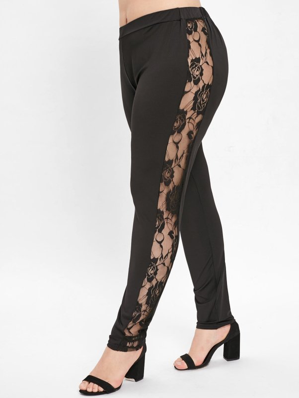 Side Lace Panel Plus Size Leggings