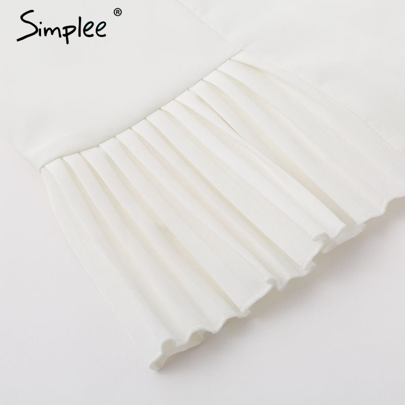 Simplee Elegant ruffle double breasted women dress Office casual blazer white dress Autumn winter slim suit ladies dresses