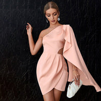 Slanted Shoulder Hollow Out Dress – Solid Color Pencil Mini Dress - Premium Women's Clothing for sale