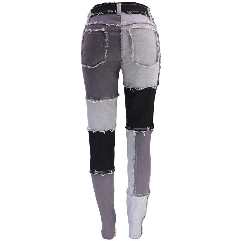 Spring Autumn Stitching Office Trousers High Waist High Elastic Jeans