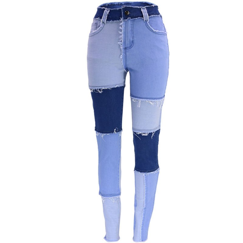 Spring Autumn Stitching Office Trousers High Waist High Elastic Jeans