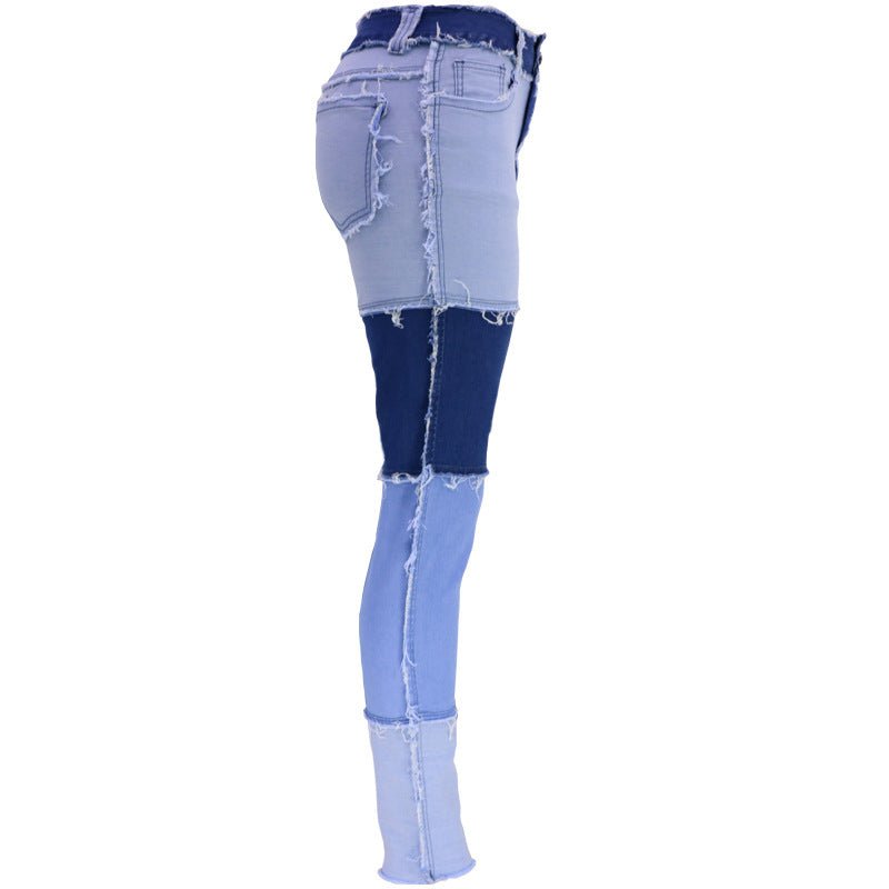 Spring Autumn Stitching Office Trousers High Waist High Elastic Jeans