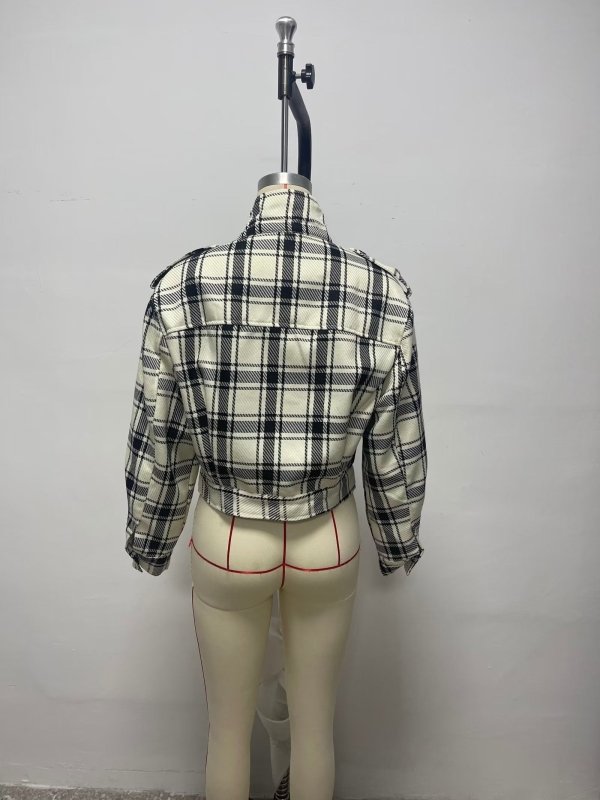 Spring Autumn Women Clothing Classic Tweed Mid Length Large Loose Pockets Plaid Jacket Casual