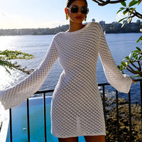 Spring Summer Beach Dress Women Solid Color Sexy Knitted Beach Bikini Swimsuit Blouse Sun Protective Clothing - Premium Swimwear for sale