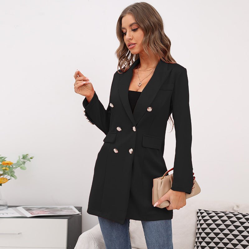 Spring Trendy Mid Length Long Sleeve Double Breasted Blazer