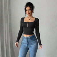 Square Collar Off - Shoulder Crop Top - Long Sleeve T-Shirt - Premium for sale
