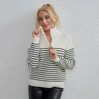 Striped Zipper Women Autumn Winter Graceful Casual Soft Glutinous Long Sleeved Sweater Sweater - Premium sweaters for sale