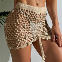 Stylish Beach Pure Hand Crocheting Side Drawstring Lace up Cutout Shell - Premium Swimwear for sale