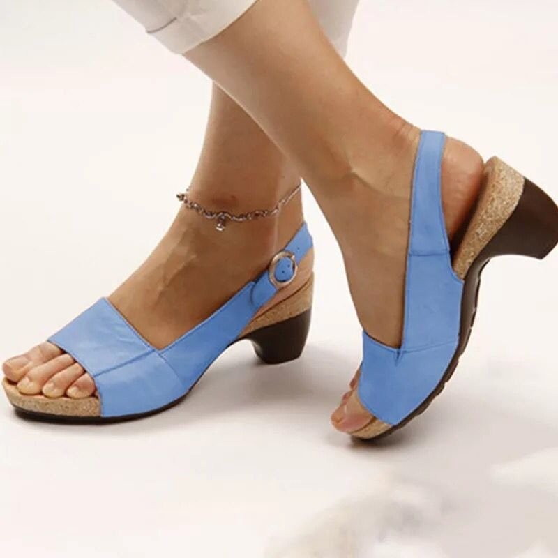 Summer New Women's Shoes Solid Color Coarse Heel Buckle Sandals 35 - 43 Plus Size Shoes