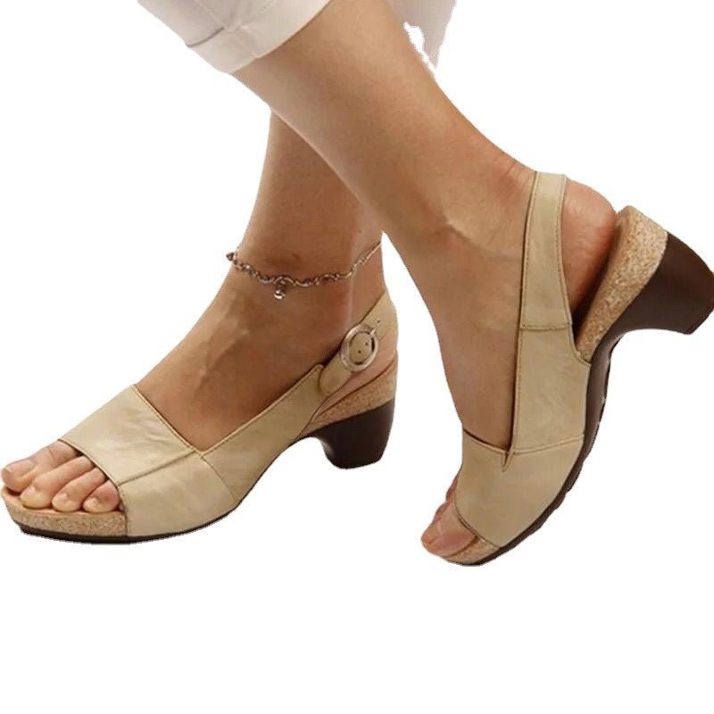 Summer New Women's Shoes Solid Color Coarse Heel Buckle Sandals 35 - 43 Plus Size Shoes