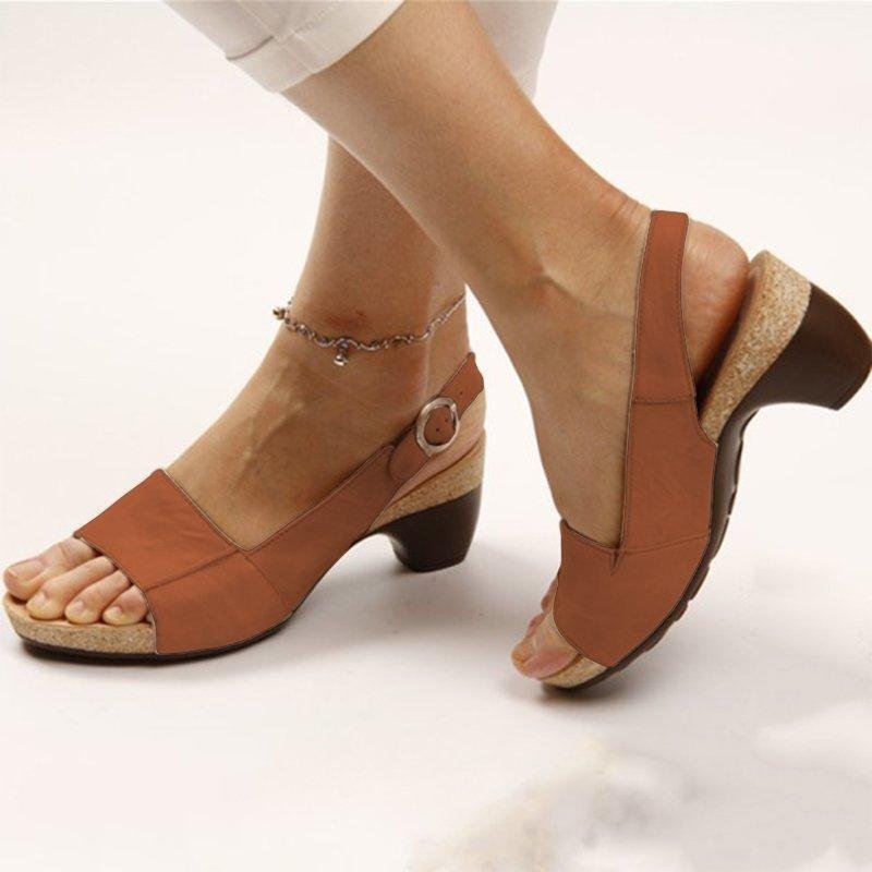 Summer New Women's Shoes Solid Color Coarse Heel Buckle Sandals 35 - 43 Plus Size Shoes