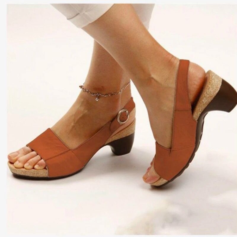 Summer New Women's Shoes Solid Color Coarse Heel Buckle Sandals 35 - 43 Plus Size Shoes