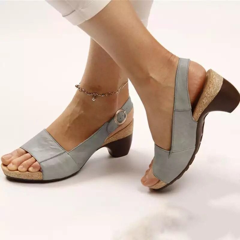 Summer New Women's Shoes Solid Color Coarse Heel Buckle Sandals 35 - 43 Plus Size Shoes