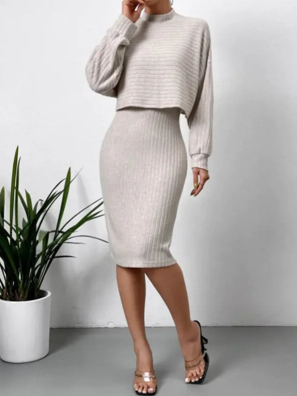 Sunken Stripe Long - Sleeve Top with Suspender Skirt