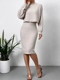 Sunken Stripe Long - Sleeve Top with Suspender Skirt - Premium Outfit Sets for sale