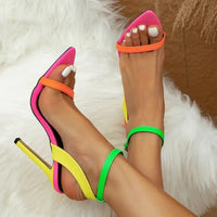 Super High Heel Color Block Pointed Peep Toe Sandals - Premium sandals for sale