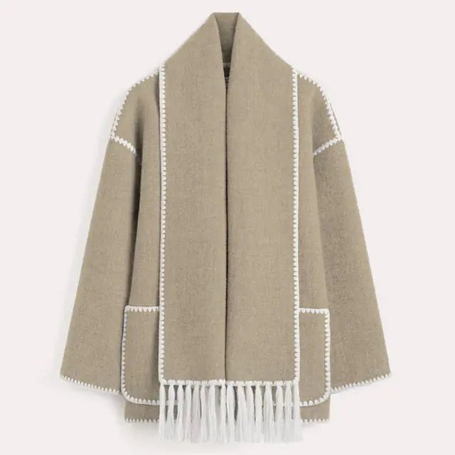 Tassel Scarf Collar Jacket For Woman