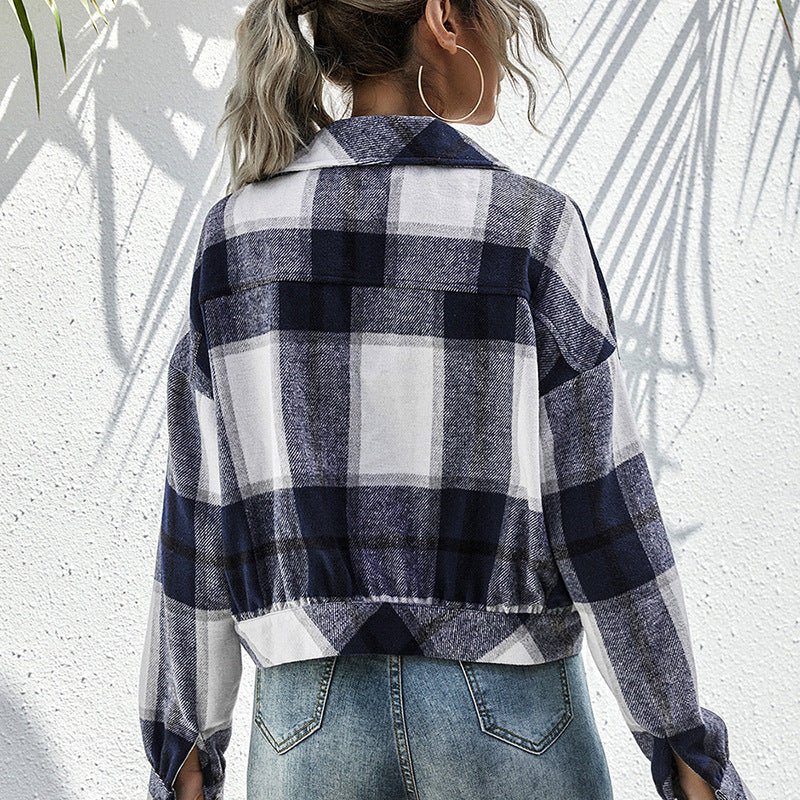 Thickened Long - Sleeved Plaid Top Loose Casual Shacket Plush Plaid Single Breasted Shacket Jacket Coat Women