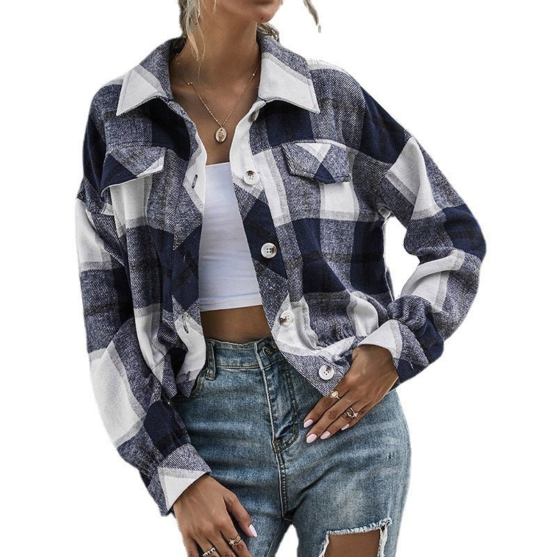 Thickened Long - Sleeved Plaid Top Loose Casual Shacket Plush Plaid Single Breasted Shacket Jacket Coat Women