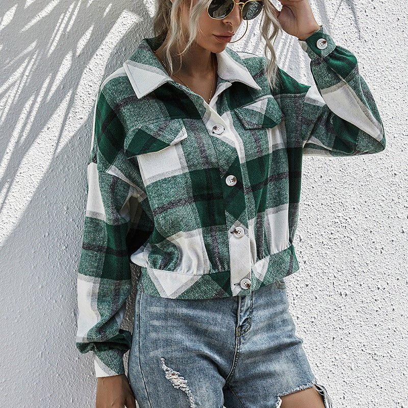 Thickened Long - Sleeved Plaid Top Loose Casual Shacket Plush Plaid Single Breasted Shacket Jacket Coat Women