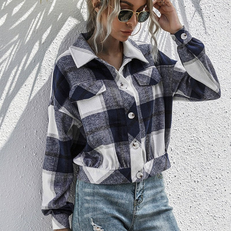 Thickened Long - Sleeved Plaid Top Loose Casual Shacket Plush Plaid Single Breasted Shacket Jacket Coat Women