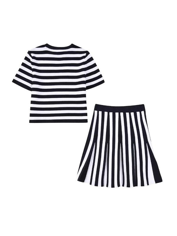 TRAF Woman 2 Pieces Tops + Skirts Sets New Fashion Knit Stripe Summer Women Suit Two Piece Set Womens Outfits