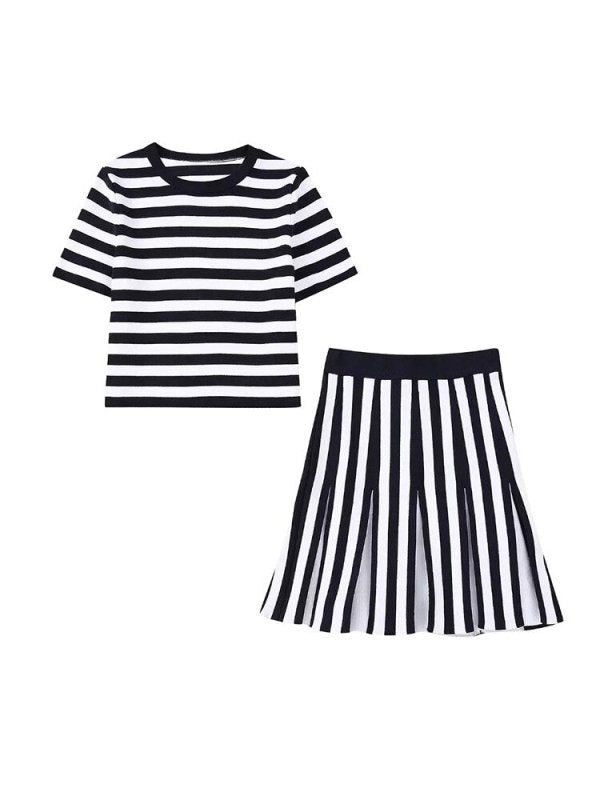 TRAF Woman 2 Pieces Tops + Skirts Sets New Fashion Knit Stripe Summer Women Suit Two Piece Set Womens Outfits