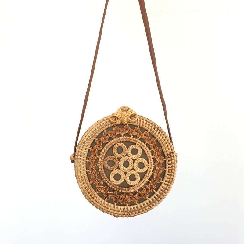 Vietnamese Round Rattan Bag Hollow Handbag Straw Bag Summer Beach Messenger Bag Shoulder Bag