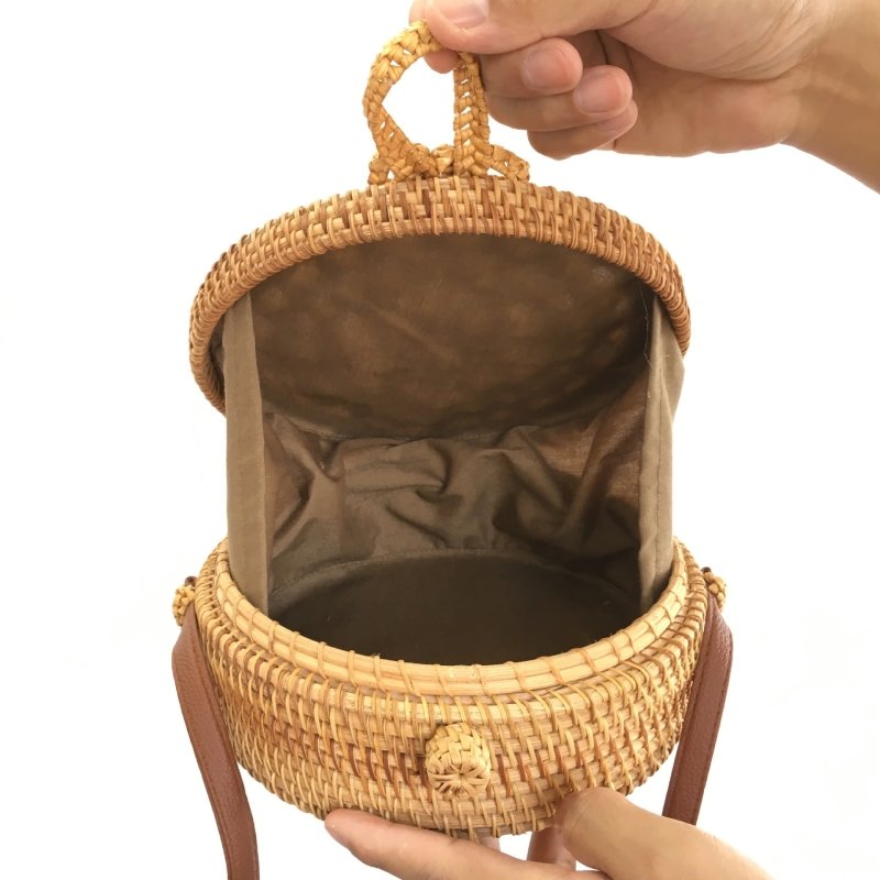 Vietnamese Round Rattan Bag Hollow Handbag Straw Bag Summer Beach Messenger Bag Shoulder Bag