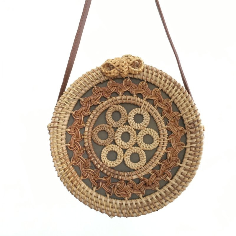 Vietnamese Round Rattan Bag Hollow Handbag Straw Bag Summer Beach Messenger Bag Shoulder Bag