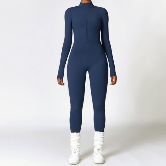 Warm Zipper Long - sleeved Jumpsuit Yoga Fitness Sports Pants Breathable Bodysuit Women's Clothing