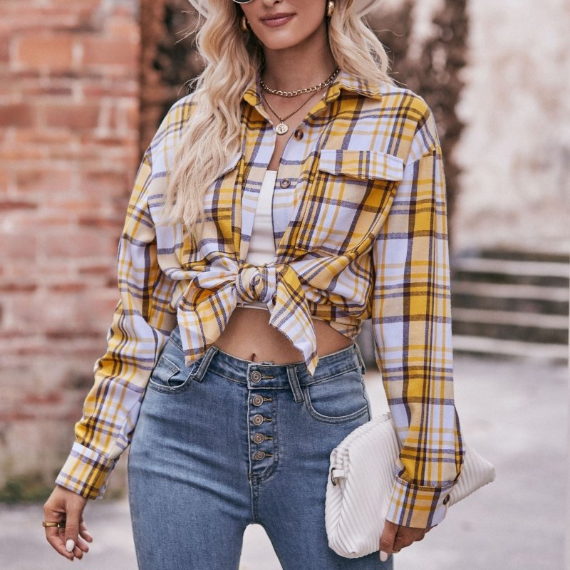 Women Autumn Winter Casual Oversize Loose Plaid Shirt