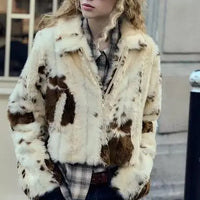 Women Button Free Printed Long Sleeve Collared Knitted Coat - Premium Coats & Jackets for sale