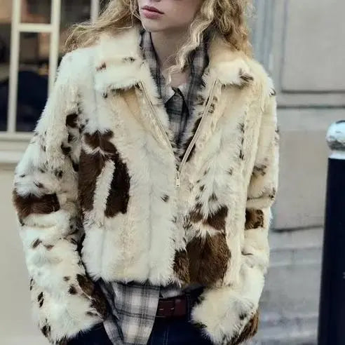 Women Button Free Printed Long Sleeve Collared Knitted Coat - Premium Coats & Jackets for sale