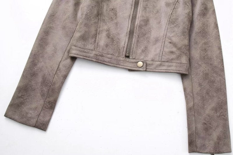 Women Clothing Autumn Suede Stand up Collar Jacket