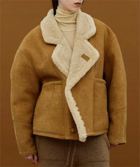 Women Clothing Autumn Winter Retro Lamb Wool Collared Loose Casual Warm Jacket - Premium Coats & Jackets for sale