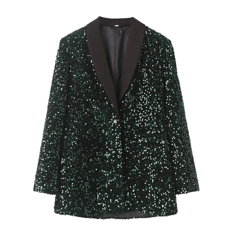 Women Clothing Autumn Winter Sequin Loose Blazer Women