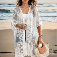 Women Clothing Sexy See through Water Soluble Lace Embroidered Cardigan Beach Bikini Sun Protective Blouse - Premium Swimwear for sale