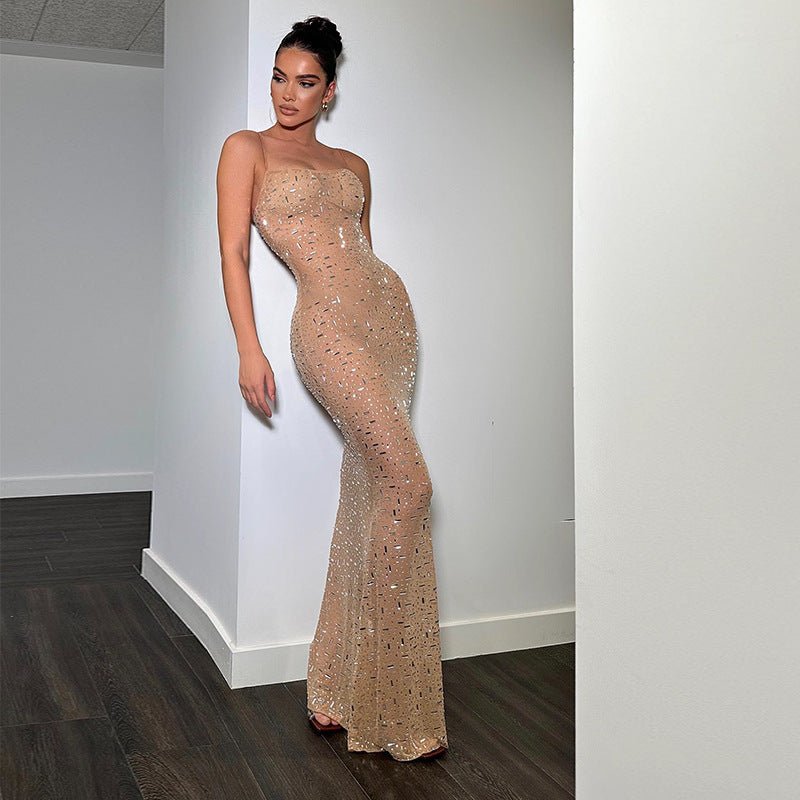 Sexy Tight High Waist Rhinestone Fishtail Dress Sling Dress - Premium Dresses for sale