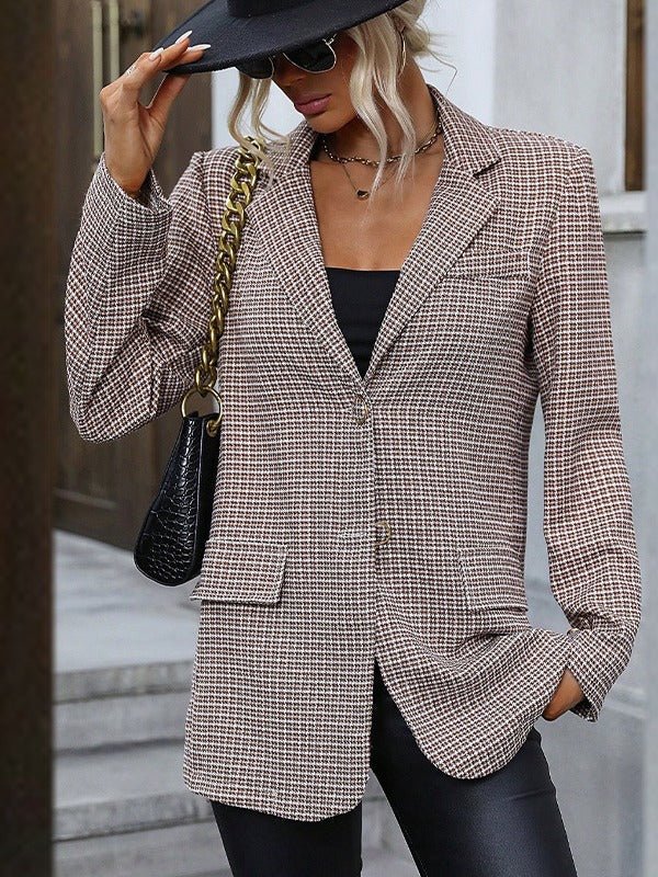 Women Clothing Slim Plaid Blazer