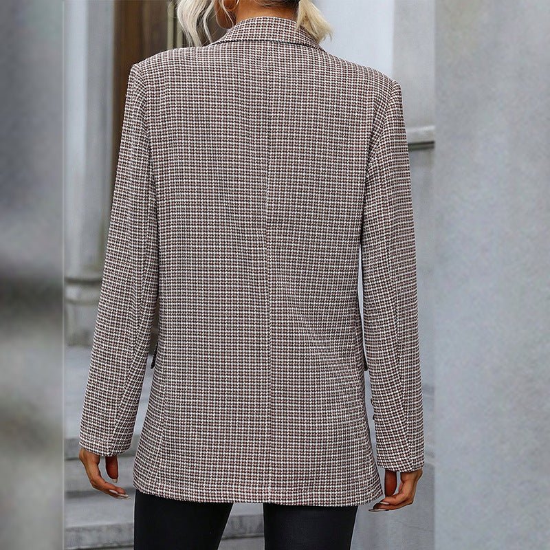 Women Clothing Slim Plaid Blazer